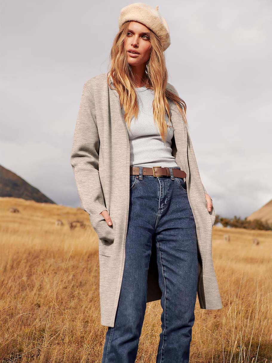 ANRABESS Long Open-Front Casual Cardigan