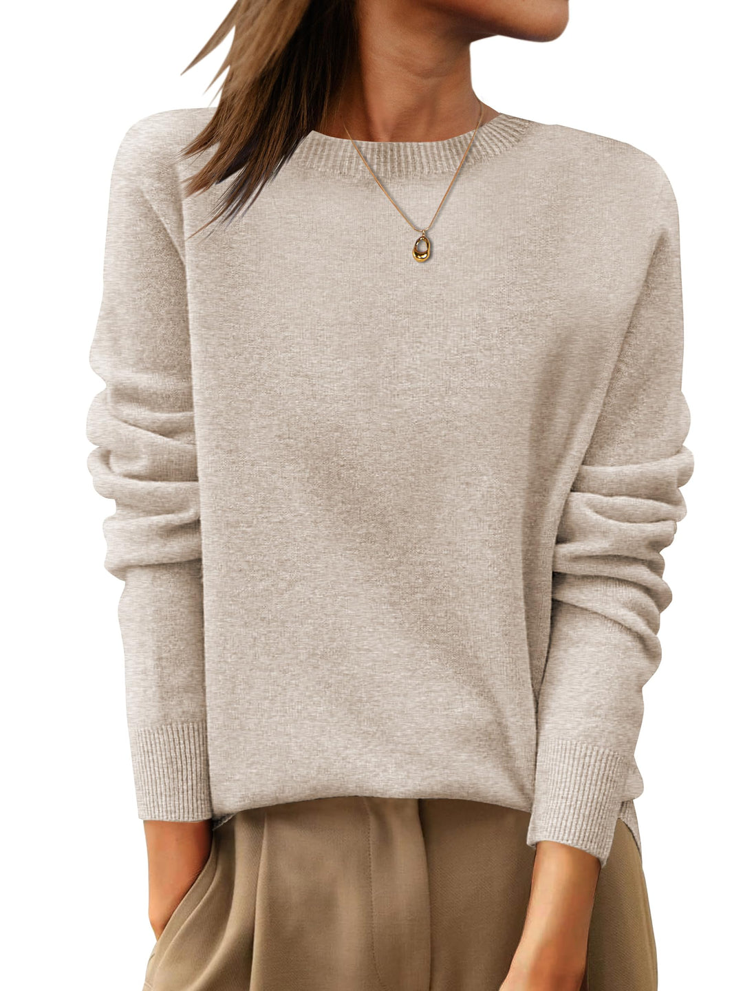 ANRABESS Womens 100% Wool Sweaters Crewneck Long Sleeve Work Business Casual Basic Sweater Tops 2025 Fall Outfits