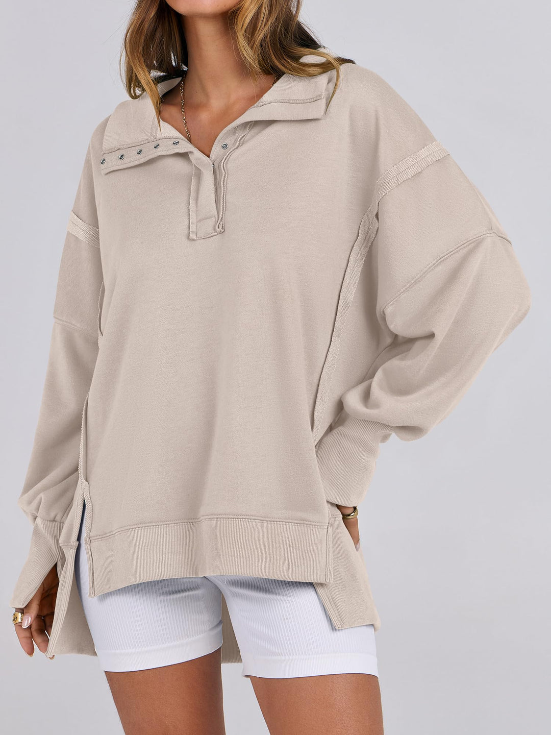 ANRABESS Women's Sweatshirts Oversized Casual Loose Button Up Henley Pullover Top High Low Split 2025 Fall Fashion Outfits