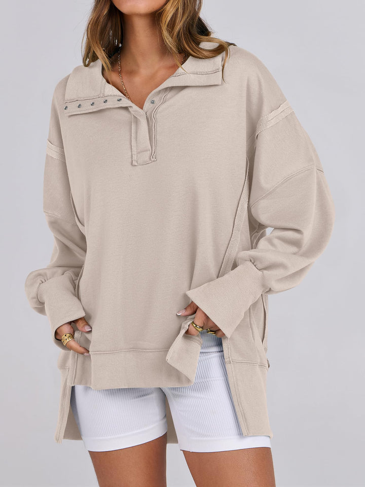 ANRABESS Women's Sweatshirts Oversized Casual Loose Button Up Henley Pullover Top High Low Split 2025 Fall Fashion Outfits