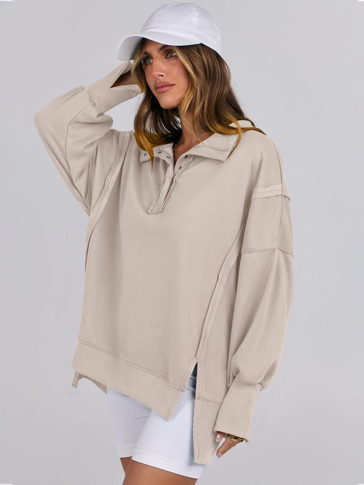 ANRABESS Women's Sweatshirts Oversized Casual Loose Button Up Henley Pullover Top High Low Split 2025 Fall Fashion Outfits