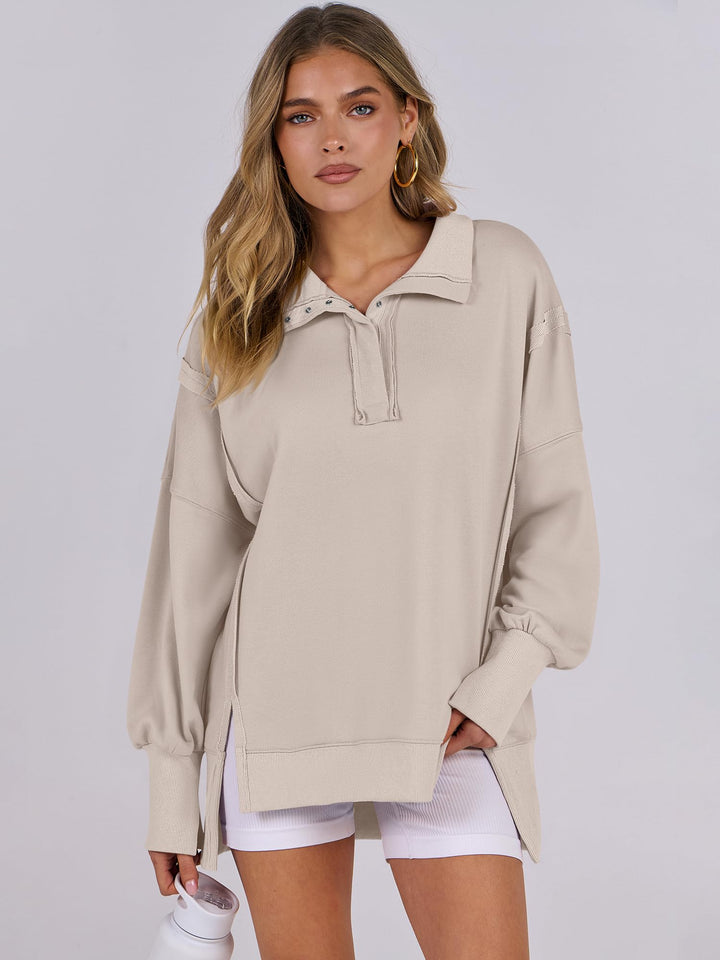 ANRABESS Women's Sweatshirts Oversized Casual Loose Button Up Henley Pullover Top High Low Split 2025 Fall Fashion Outfits