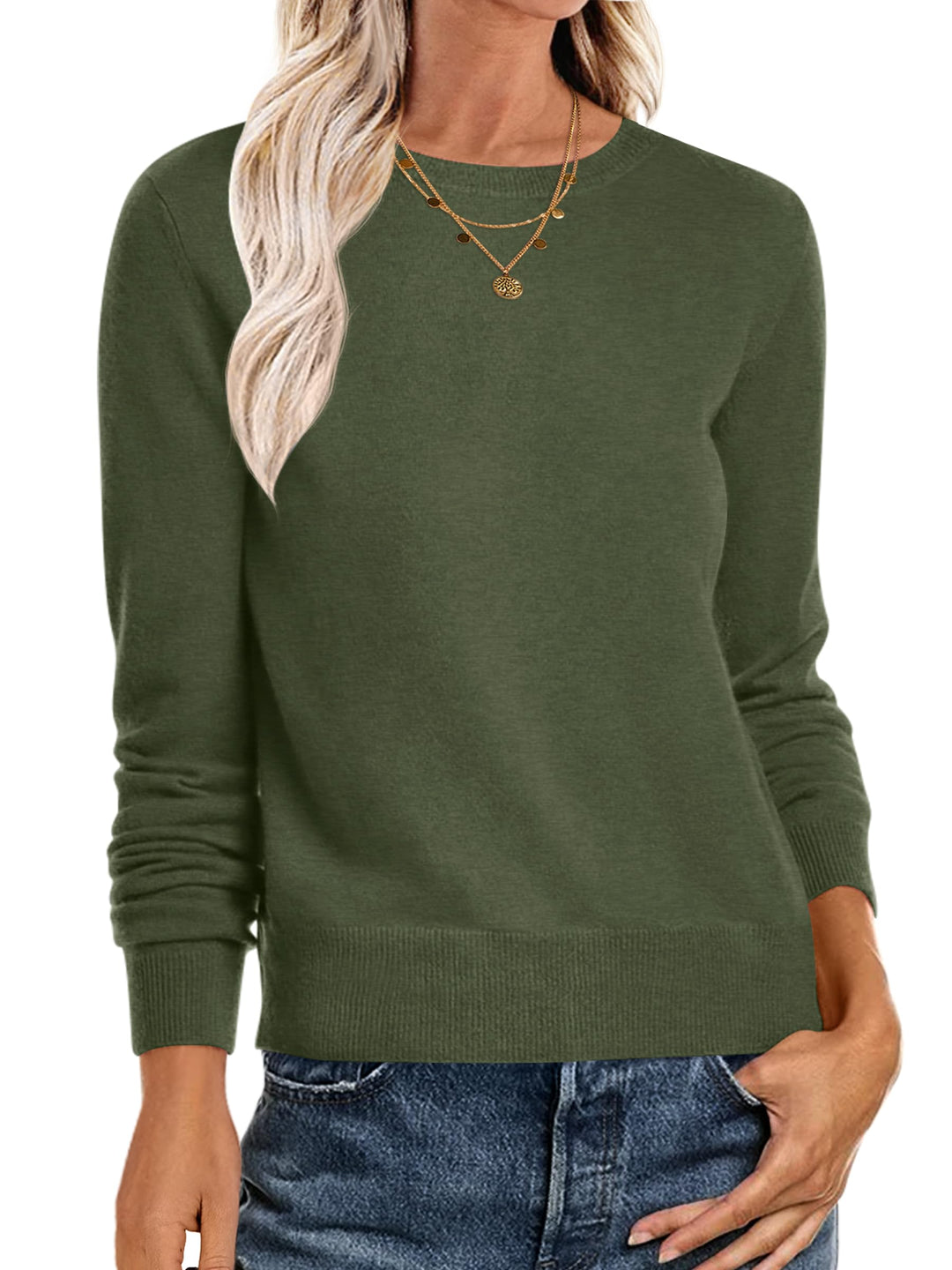 ANRABESS Sweaters for Women Long Sleeve Lightweight Crewneck Soft Basic Knit Loose Fit Pullover Top 2025 Fall Trendy Outfits