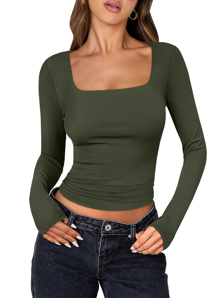 ANRABESS Women Long Sleeve Shirts Crop Tops Double Lined Square Neck Tight Fitted Going Out Basic Tee 2025 Y2K Fall Outifis