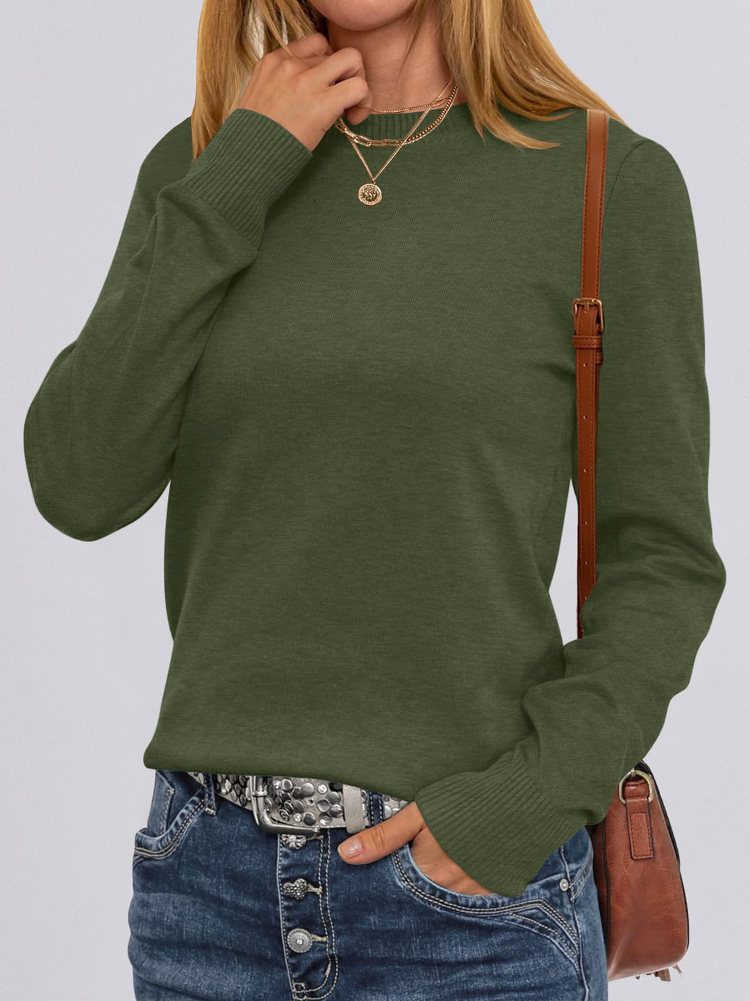 ANRABESS Sweaters for Women Long Sleeve Lightweight Crewneck Soft Basic Knit Loose Fit Pullover Top 2025 Fall Trendy Outfits