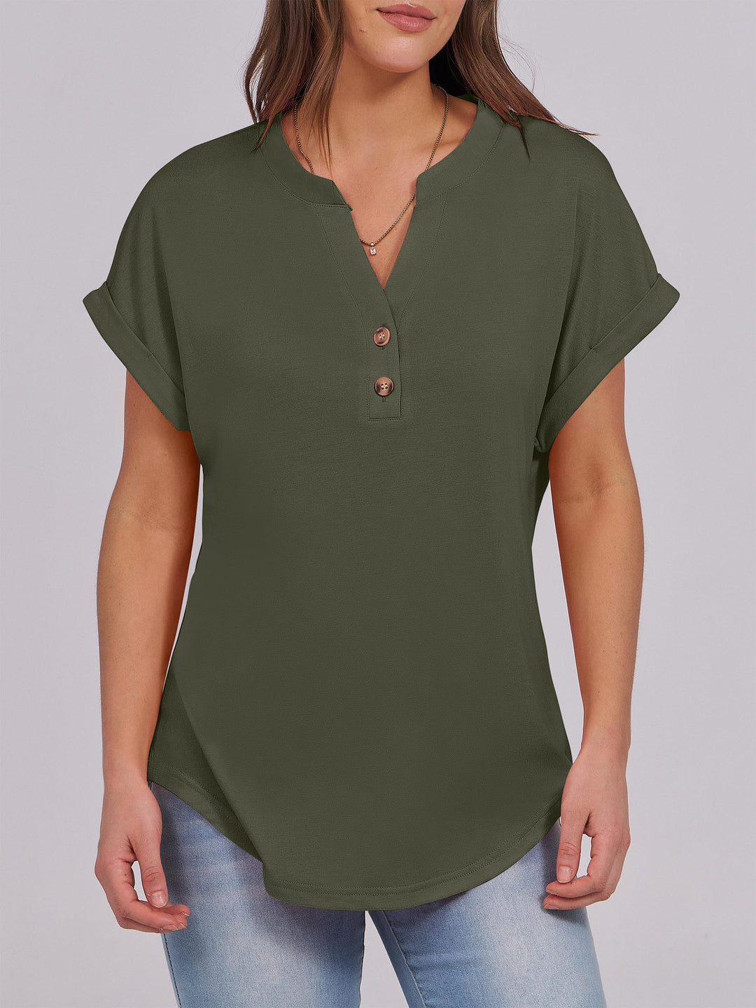 ANRABESS Womens Short Sleeve Henley Tops V Neck Dressy Casual Blouses Summer Trendy Tee Shirts 2025 Vacation Fashion Clothes