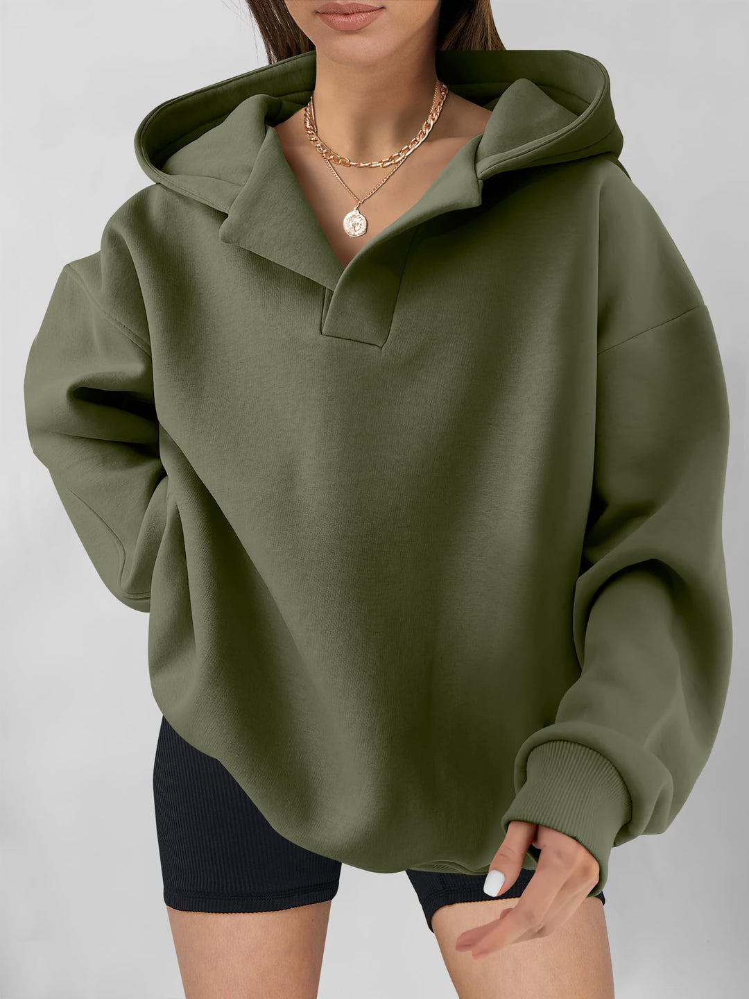 ANRABESS Womens Oversized Hoodies V Neck Sweatshirts Fleece Long Sleeve Pullover Y2K Clothes 2025 Fall Trendy Outfits