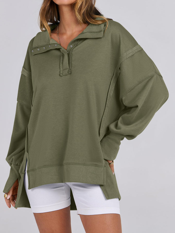 ANRABESS Women's Sweatshirts Oversized Casual Loose Button Up Henley Pullover Top High Low Split 2025 Fall Fashion Outfits