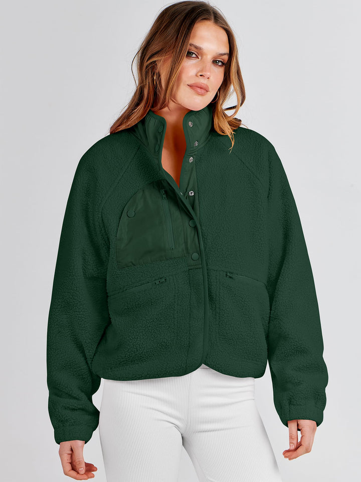 ANRABESS Womens Fuzzy Fleece Jacket Fall Casual Long Sleeve Cropped Sherpa Button Down Shacket Coats Outwear With Pockets