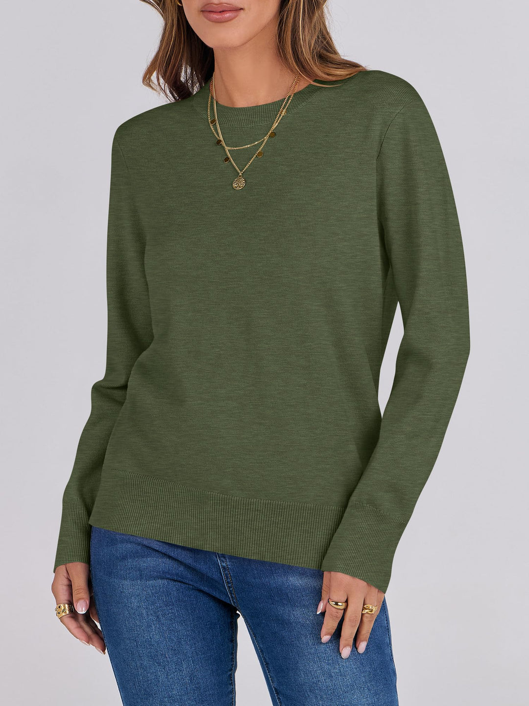 ANRABESS Sweaters for Women Long Sleeve Lightweight Crewneck Soft Basic Knit Loose Fit Pullover Top 2025 Fall Trendy Outfits