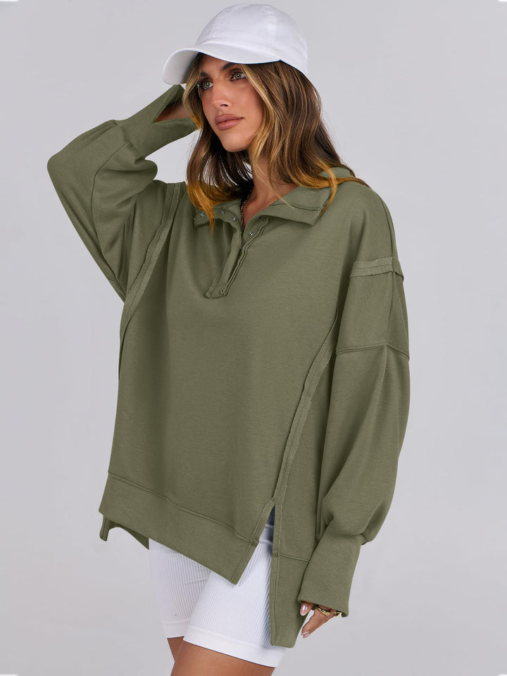 ANRABESS Women's Sweatshirts Oversized Casual Loose Button Up Henley Pullover Top High Low Split 2025 Fall Fashion Outfits