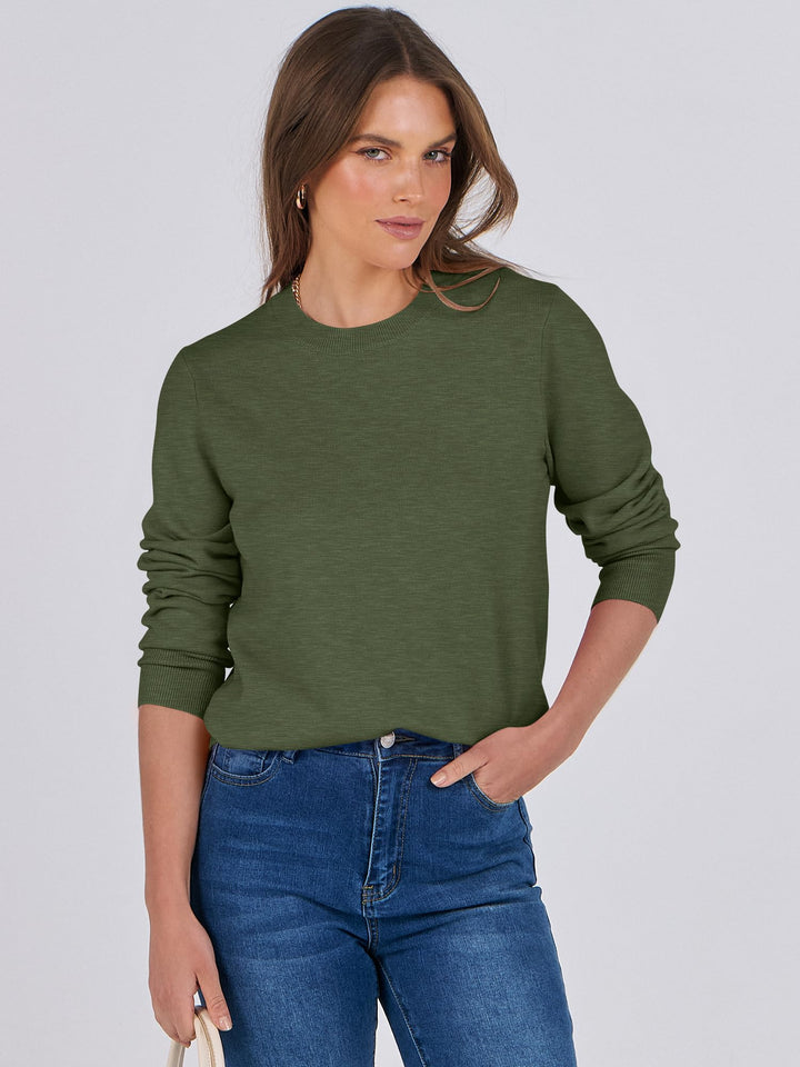 ANRABESS Sweaters for Women Long Sleeve Lightweight Crewneck Soft Basic Knit Loose Fit Pullover Top 2025 Fall Trendy Outfits
