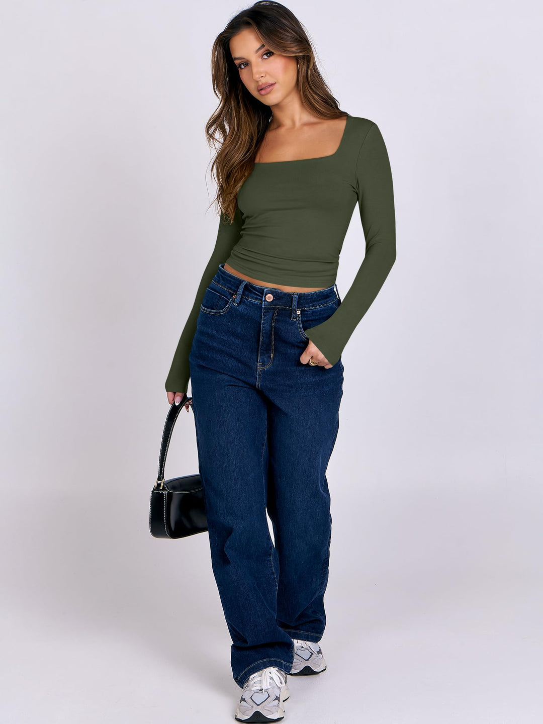 ANRABESS Women Long Sleeve Shirts Crop Tops Double Lined Square Neck Tight Fitted Going Out Basic Tee 2025 Y2K Fall Outifis