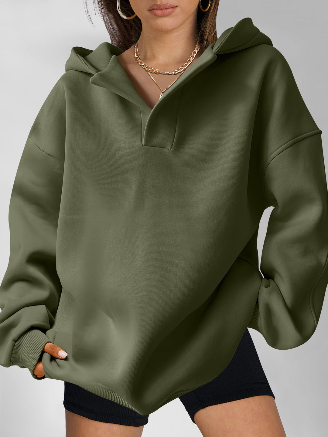 ANRABESS Womens Oversized Hoodies V Neck Sweatshirts Fleece Long Sleeve Pullover Y2K Clothes 2025 Fall Trendy Outfits