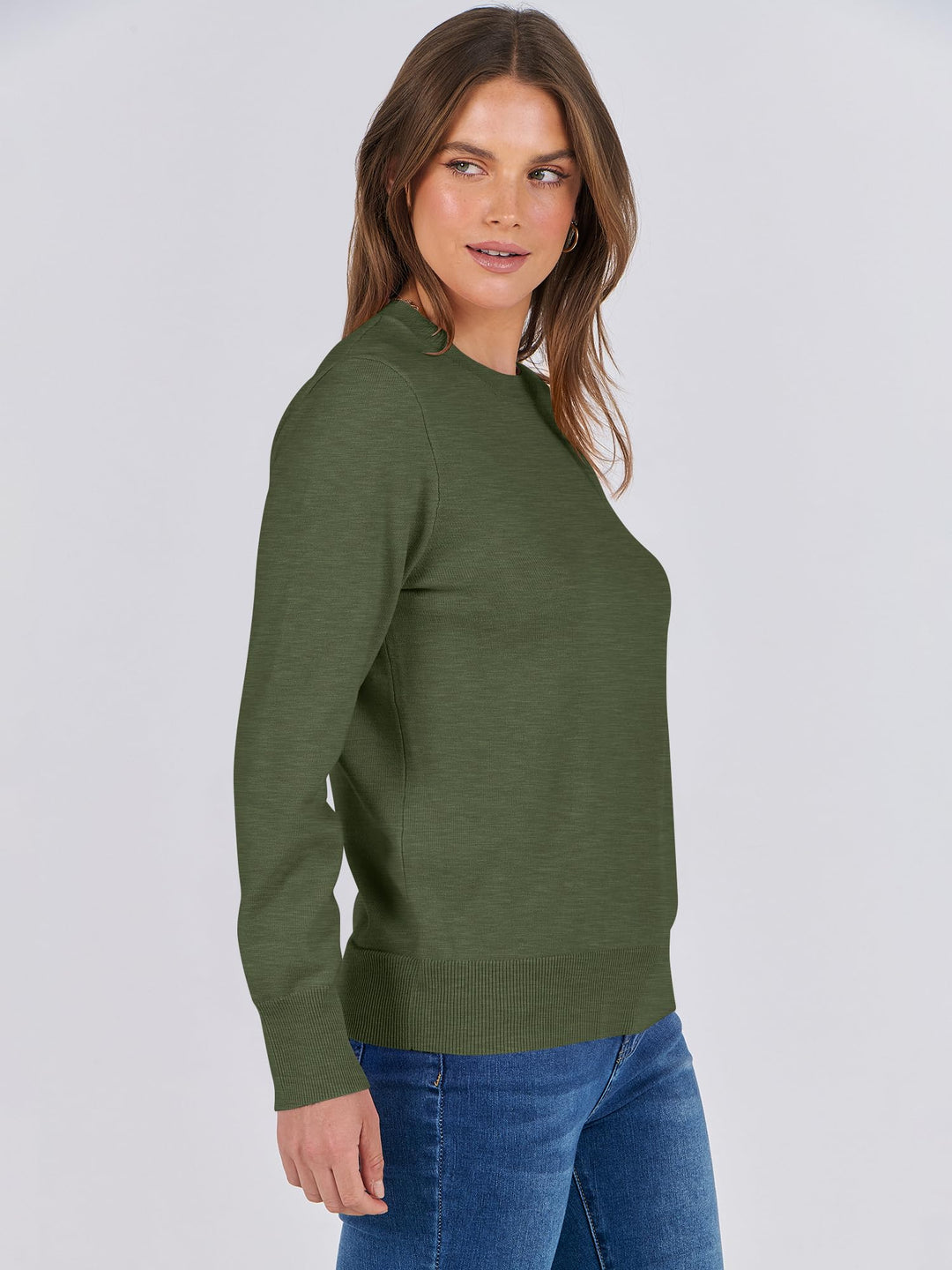 ANRABESS Sweaters for Women Long Sleeve Lightweight Crewneck Soft Basic Knit Loose Fit Pullover Top 2025 Fall Trendy Outfits