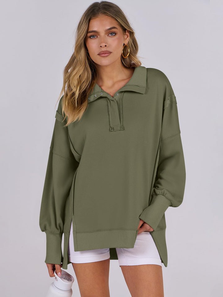 ANRABESS Women's Sweatshirts Oversized Casual Loose Button Up Henley Pullover Top High Low Split 2025 Fall Fashion Outfits