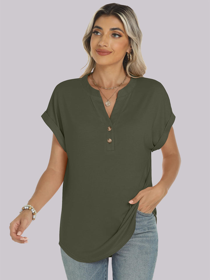 ANRABESS Womens Short Sleeve Henley Tops V Neck Dressy Casual Blouses Summer Trendy Tee Shirts 2025 Vacation Fashion Clothes
