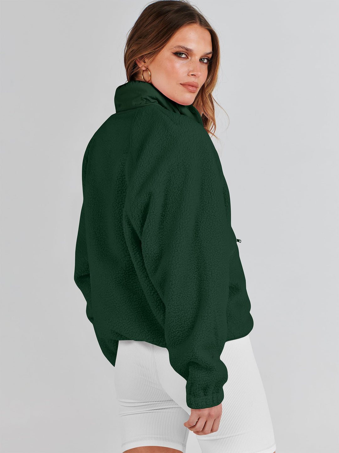 ANRABESS Womens Fuzzy Fleece Jacket Fall Casual Long Sleeve Cropped Sherpa Button Down Shacket Coats Outwear With Pockets