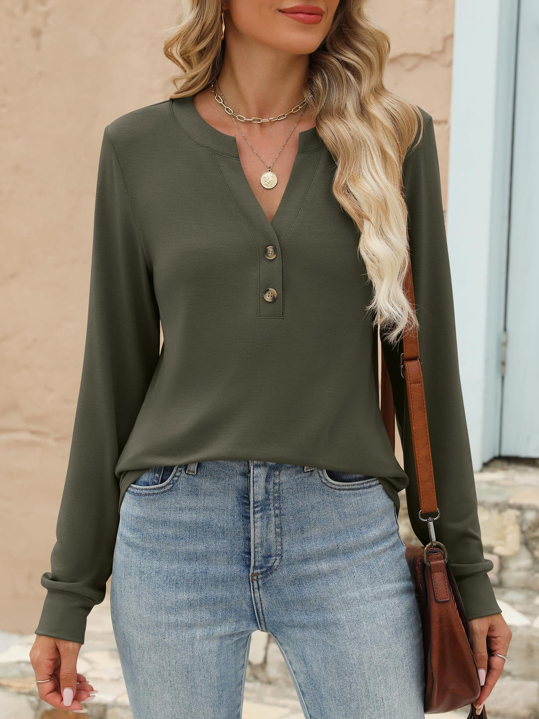 ANRABESS Women's Long Sleeve Shirts 2025 Fall Henley Business Casual Tops Cute T-Shirts Work Blouses Outfits Vacation Clothes