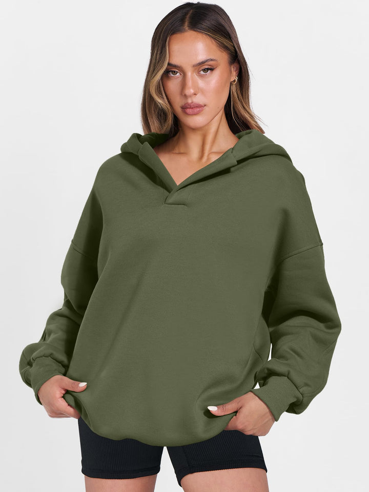 ANRABESS Womens Oversized Hoodies V Neck Sweatshirts Fleece Long Sleeve Pullover Y2K Clothes 2025 Fall Trendy Outfits