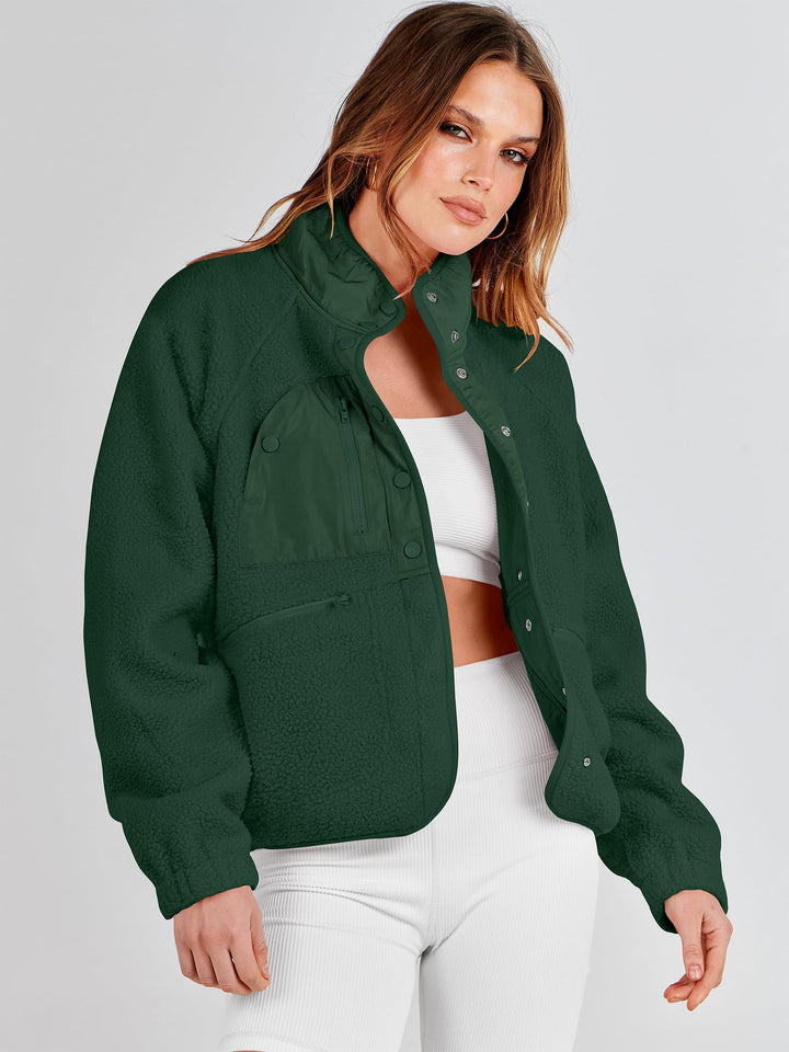 ANRABESS Womens Fuzzy Fleece Jacket Fall Casual Long Sleeve Cropped Sherpa Button Down Shacket Coats Outwear With Pockets