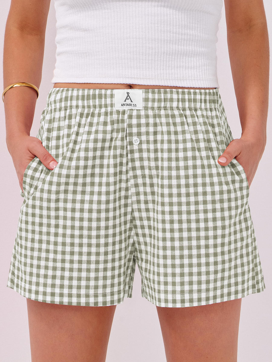 ANRABESS Boxer Shorts for Women Gingham Pajama 2025 Summer Casual Lounge Sleep Plaid Shorts Y2K Beach Bottoms
