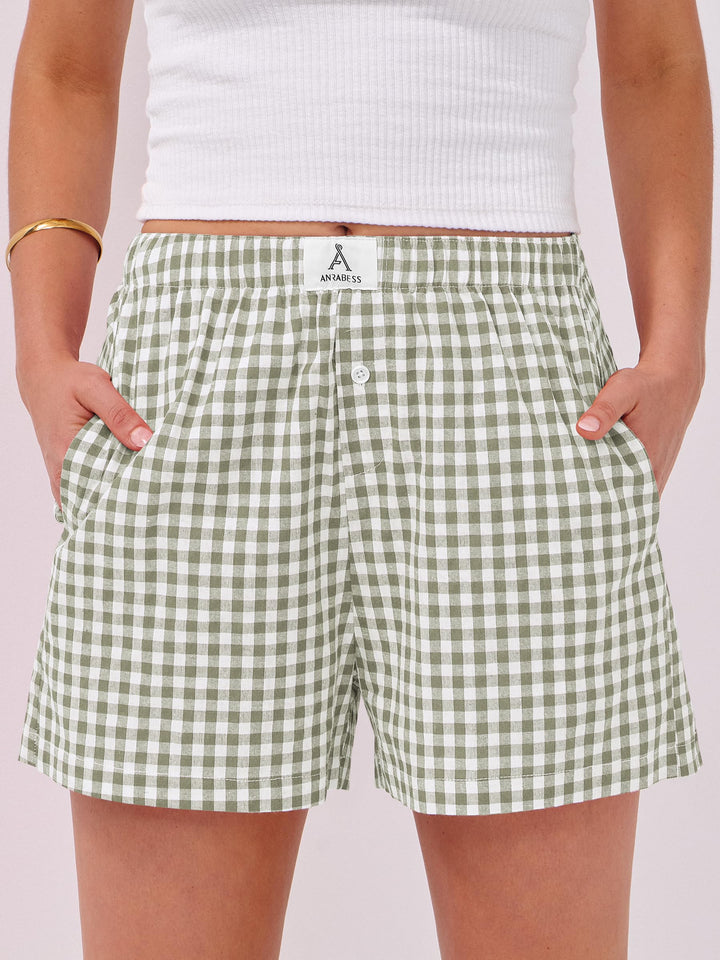 ANRABESS Boxer Shorts for Women Gingham Pajama 2025 Summer Casual Lounge Sleep Plaid Shorts Y2K Beach Bottoms