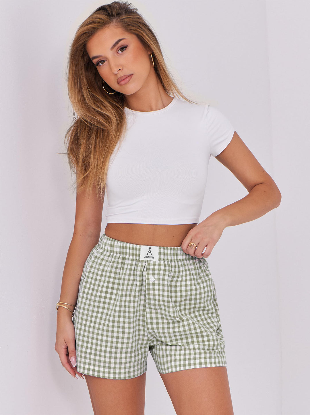 ANRABESS Boxer Shorts for Women Gingham Pajama 2025 Summer Casual Lounge Sleep Plaid Shorts Y2K Beach Bottoms
