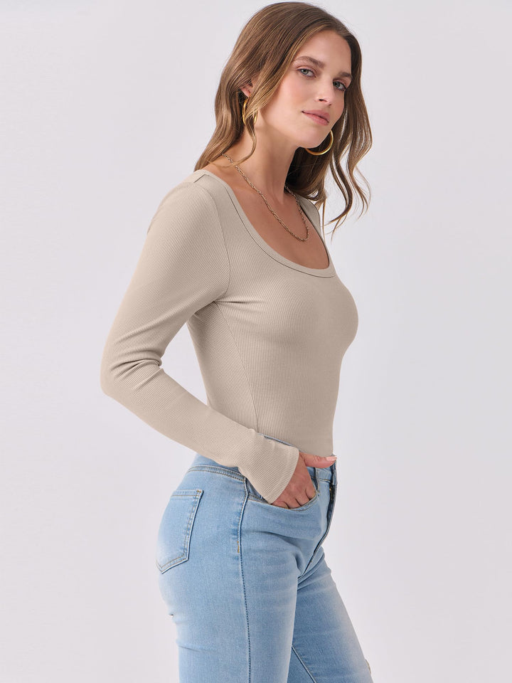 ANRABESS Womens Long Sleeve Shirts Scoop Neck Ribbed Knit Slim Fitted Tops Casual Basic Tee 2025 Fall Fashion Outfits Clothes