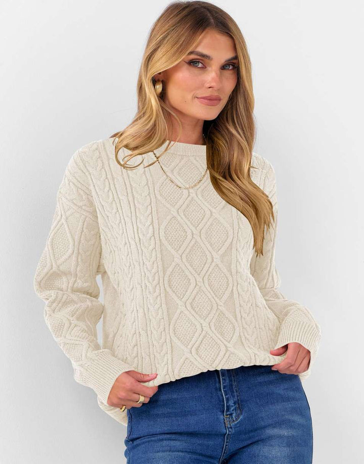 ANRABESS Sweaters for Women Long Sleeve Oversized Crewneck Cable Knit Vintage Heavy Sweater 2025 Fall Trendy Pullover Outfit
