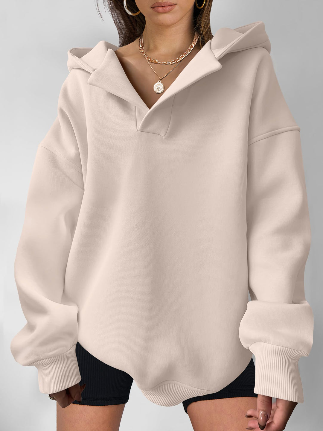 ANRABESS Womens Oversized Hoodies V Neck Sweatshirts Fleece Long Sleeve Pullover Y2K Clothes 2025 Fall Trendy Outfits