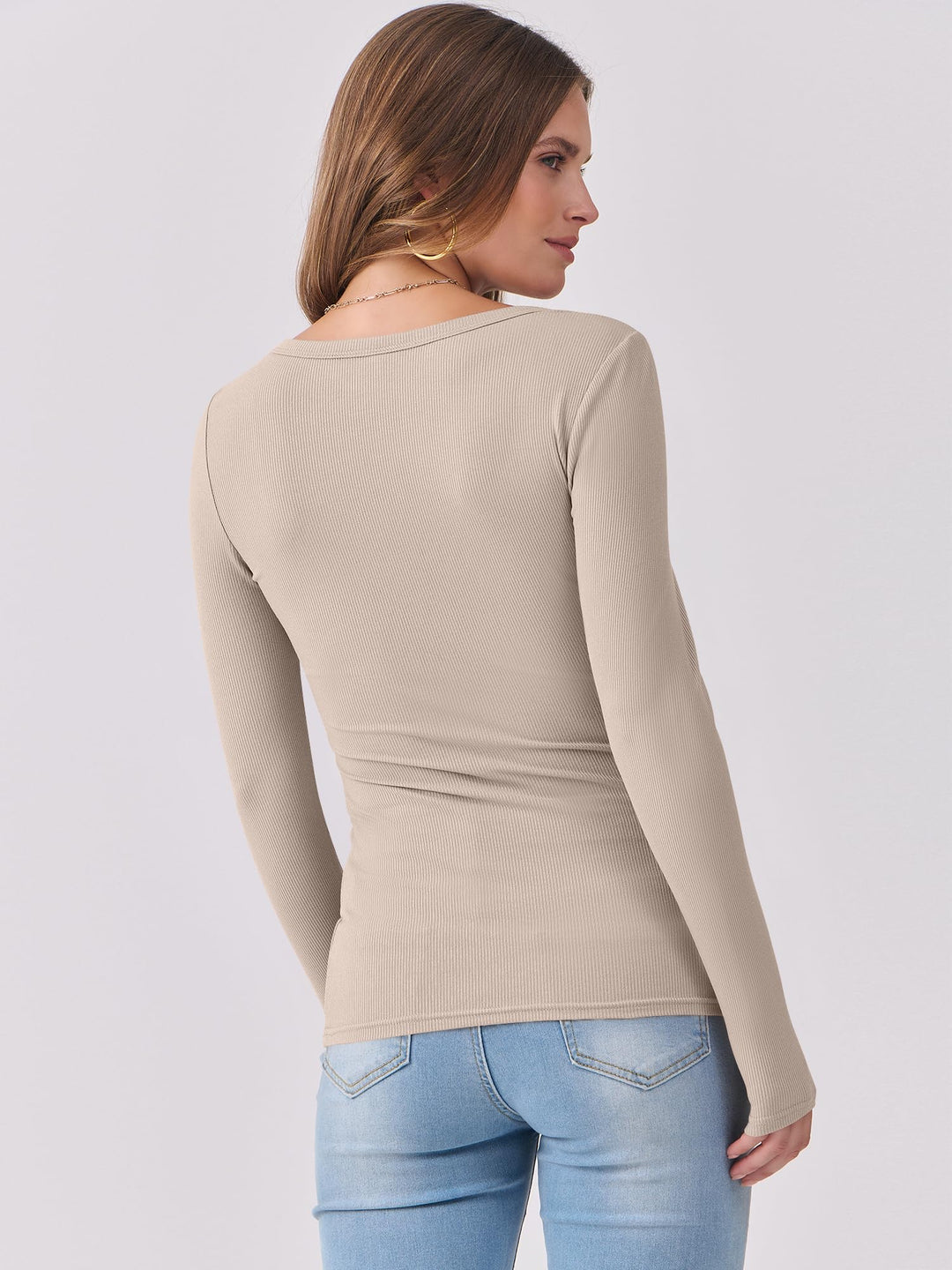 ANRABESS Womens Long Sleeve Shirts Scoop Neck Ribbed Knit Slim Fitted Tops Casual Basic Tee 2025 Fall Fashion Outfits Clothes