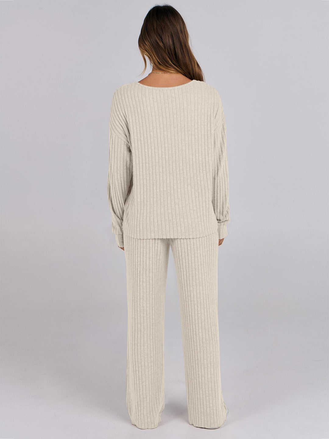 ANRABESS Women 2 Piece Lounge Pajamas Sets Casual Ribbed Knit Long Sleeve Top Pants Matching Set 2025 Fall Outfits Clothes