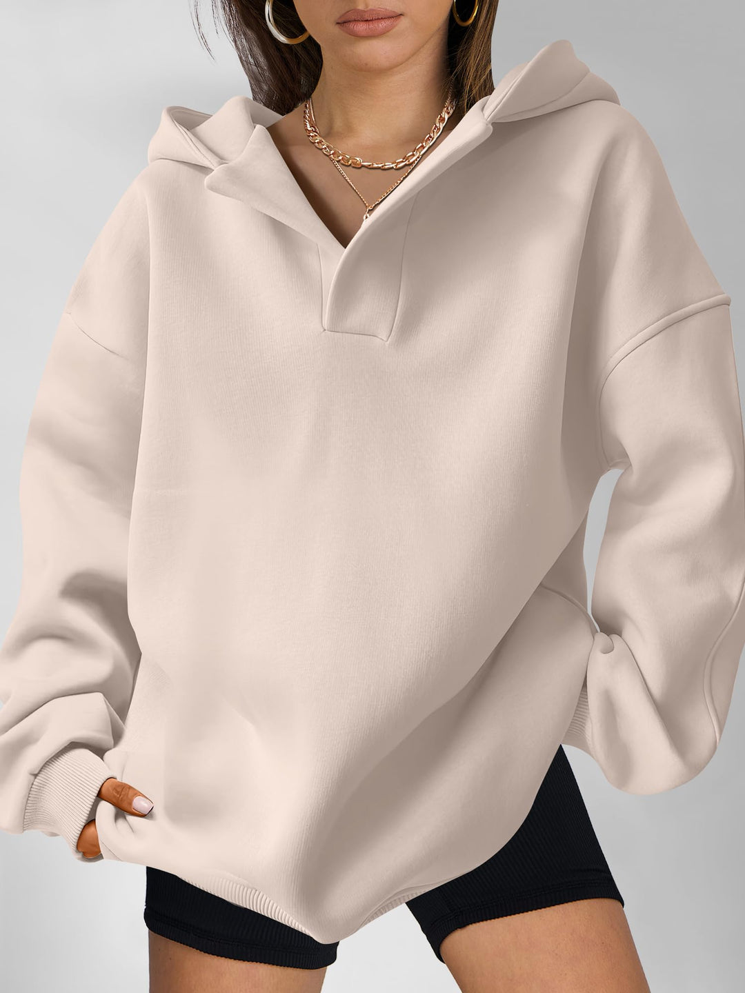 ANRABESS Womens Oversized Hoodies V Neck Sweatshirts Fleece Long Sleeve Pullover Y2K Clothes 2025 Fall Trendy Outfits