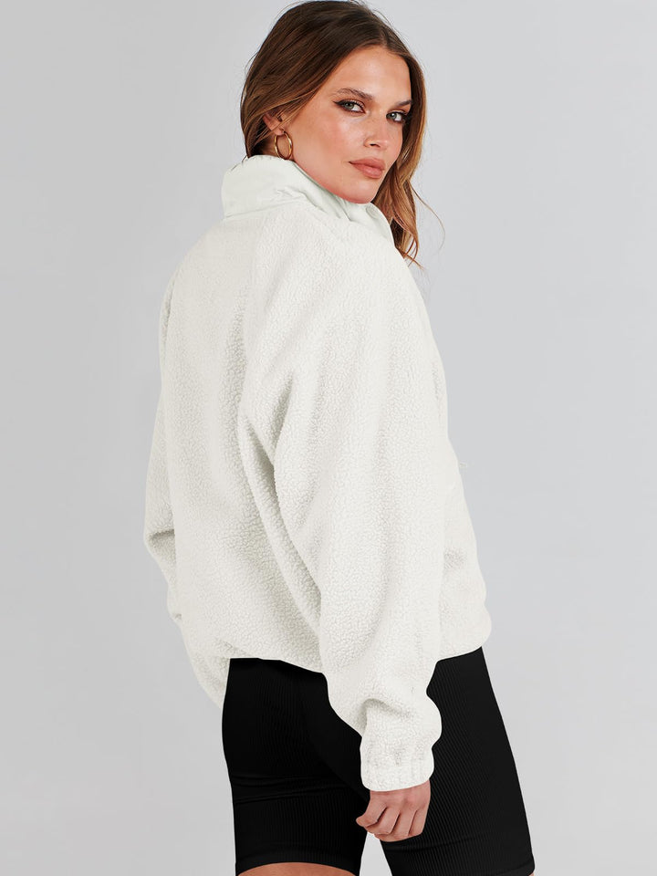 ANRABESS Womens Fuzzy Fleece Jacket Fall Casual Long Sleeve Cropped Sherpa Button Down Shacket Coats Outwear With Pockets