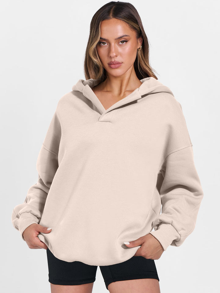 ANRABESS Womens Oversized Hoodies V Neck Sweatshirts Fleece Long Sleeve Pullover Y2K Clothes 2025 Fall Trendy Outfits