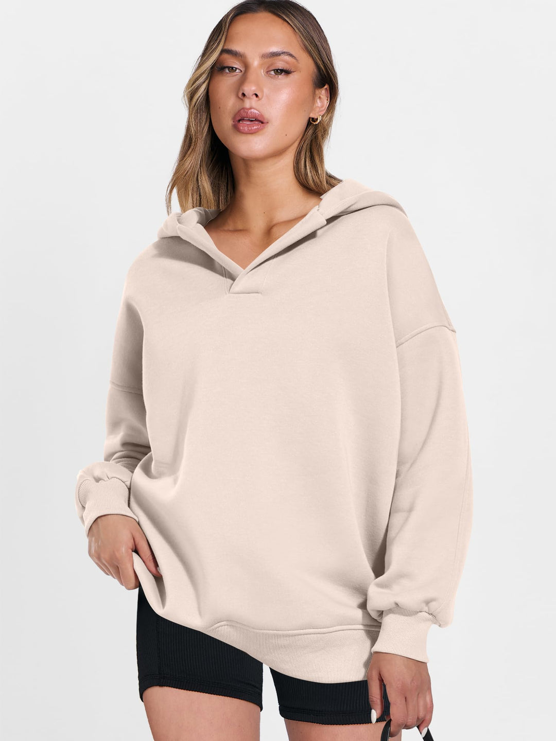 ANRABESS Womens Oversized Hoodies V Neck Sweatshirts Fleece Long Sleeve Pullover Y2K Clothes 2025 Fall Trendy Outfits