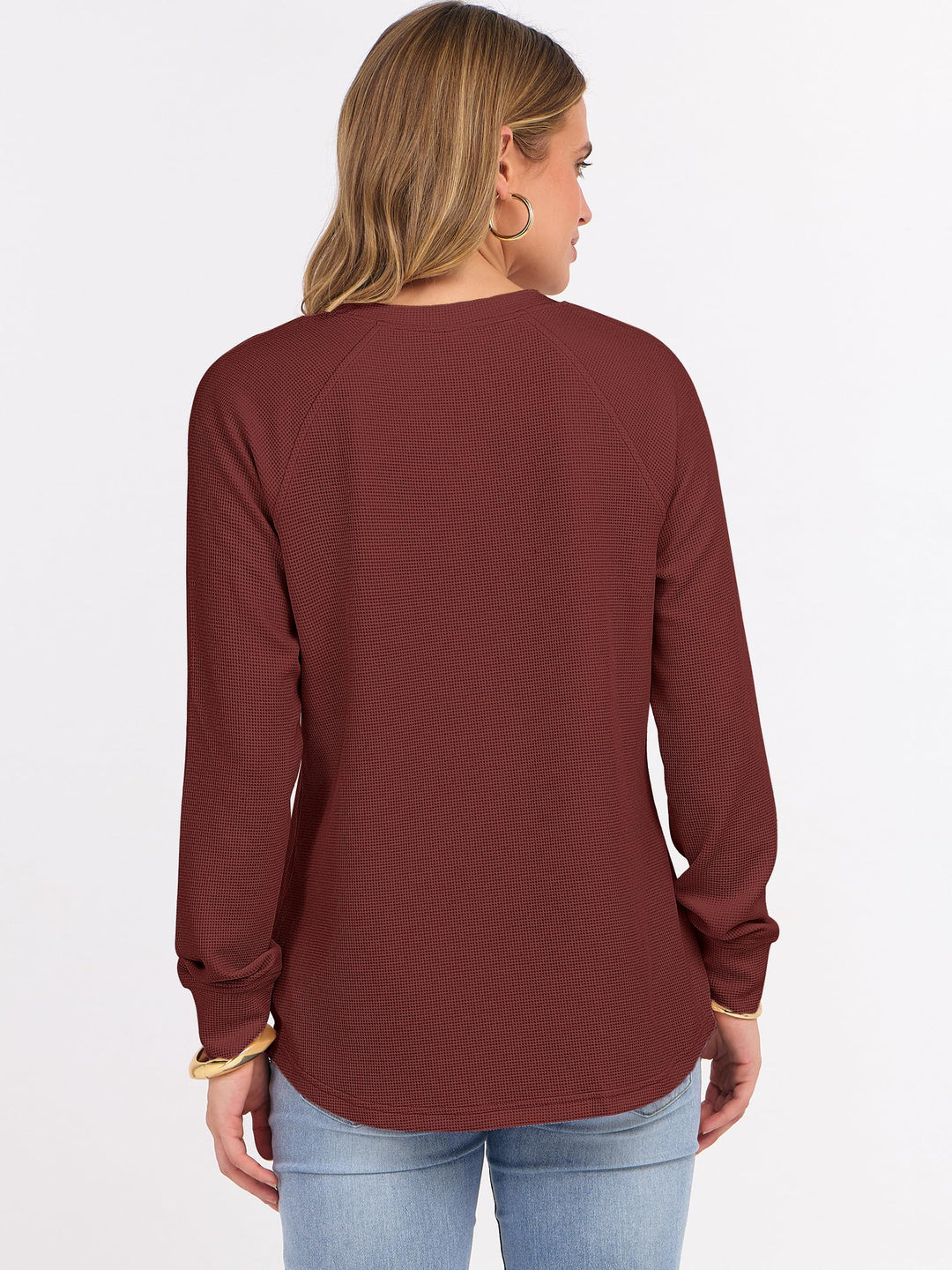 ANRABESS Women's Long Sleeve Waffle Knit Shirts Dressy Casual Loose Button Up V Neck Henley Tops 2025 Fall Basic Tee Blouse