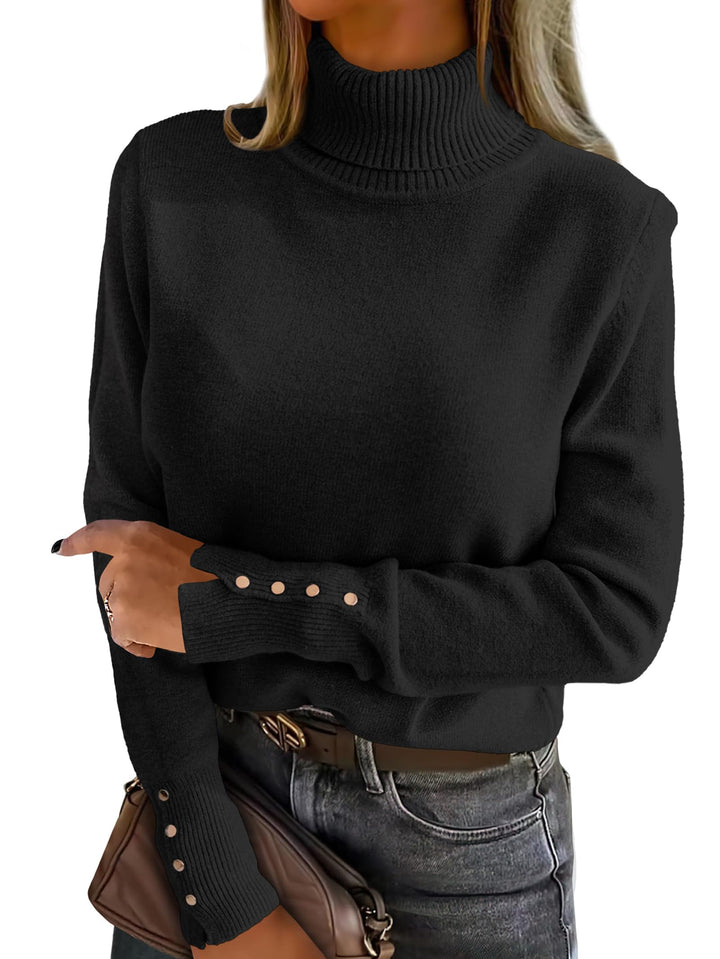 ANRABESS Turtleneck Sweaters for Women 2025 Fall Long Sleeve Dressy Casual Soft Knitted Button Basic Pullover Tops Outfits