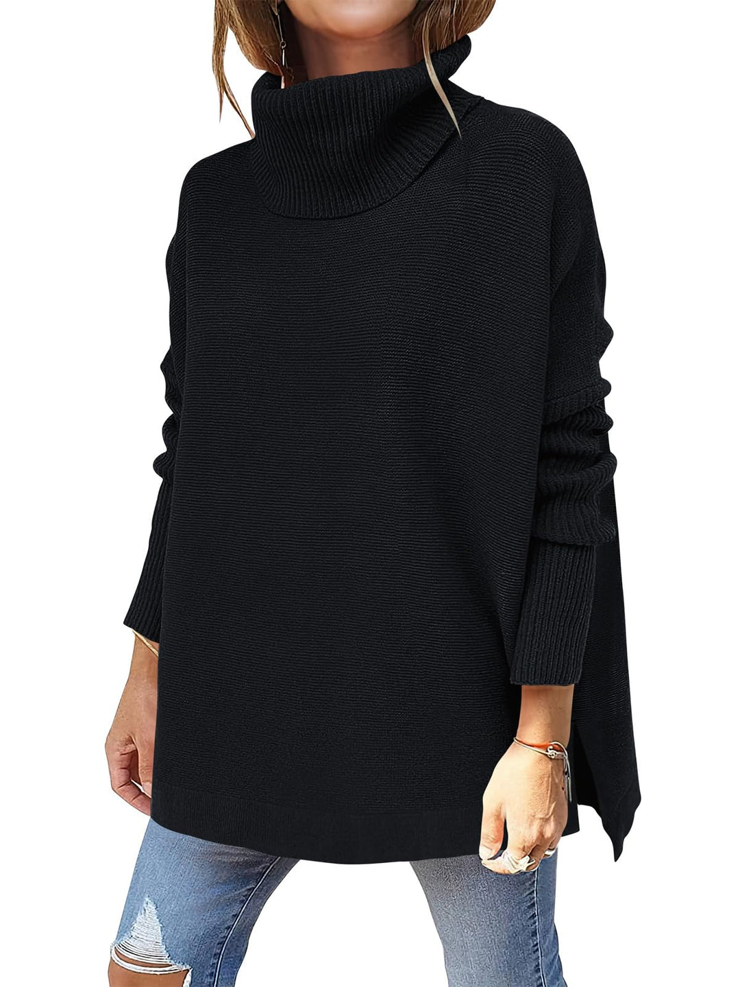 ANRABESS Batwing Sleeve Turtleneck Loose Tunic Pullover