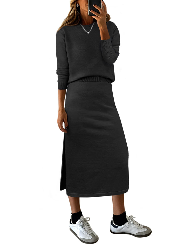 ANRABESS 2 Piece Skirts Sets For Women Fall Fashion 2025 Striped Sweater Midi Dress Knit Lounge Travel Outfits Winter Clothes