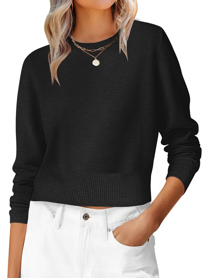 ANRABESS Women’s Long Sleeve Sweaters Cropped Crew Neck Business Casual Light Weight Sweater Tops Fall Fashion Clothes 2025