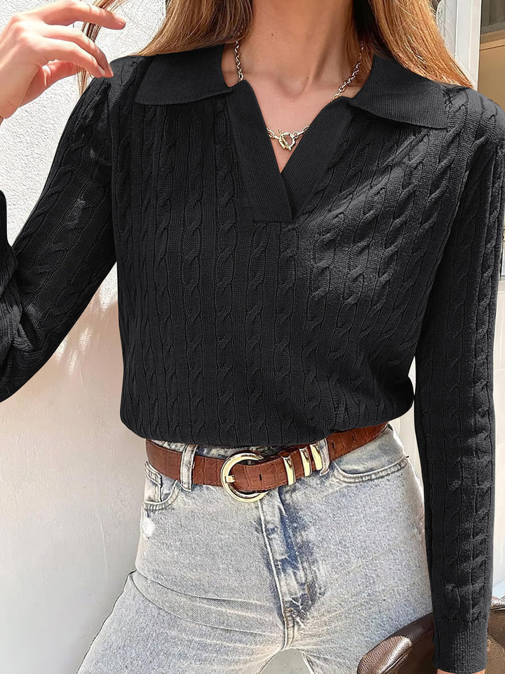 ANRABESS Womens Cable Knit Sweaters Long Sleeve V Neck Sweater Tops Casual Pullover Polo Shirts 2025 Fall Fashion Outfits