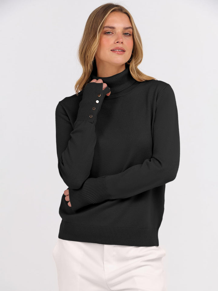 ANRABESS Turtleneck Sweaters for Women 2025 Fall Long Sleeve Dressy Casual Soft Knitted Button Basic Pullover Tops Outfits