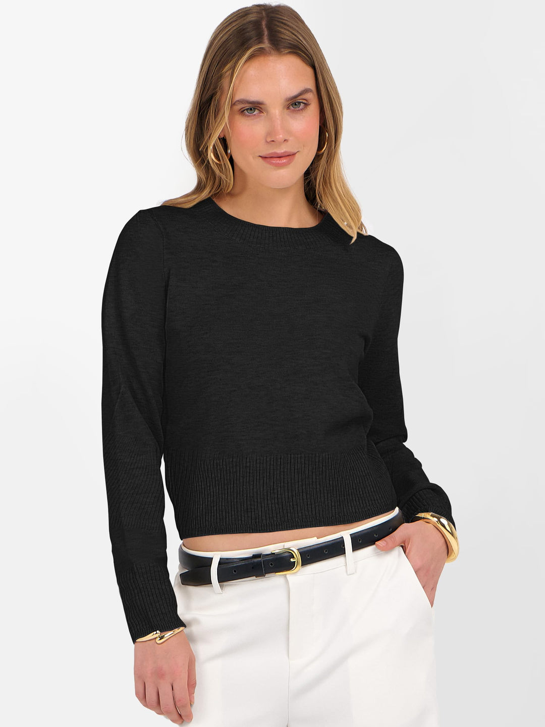 ANRABESS Women’s Long Sleeve Sweaters Cropped Crew Neck Business Casual Light Weight Sweater Tops Fall Fashion Clothes 2025