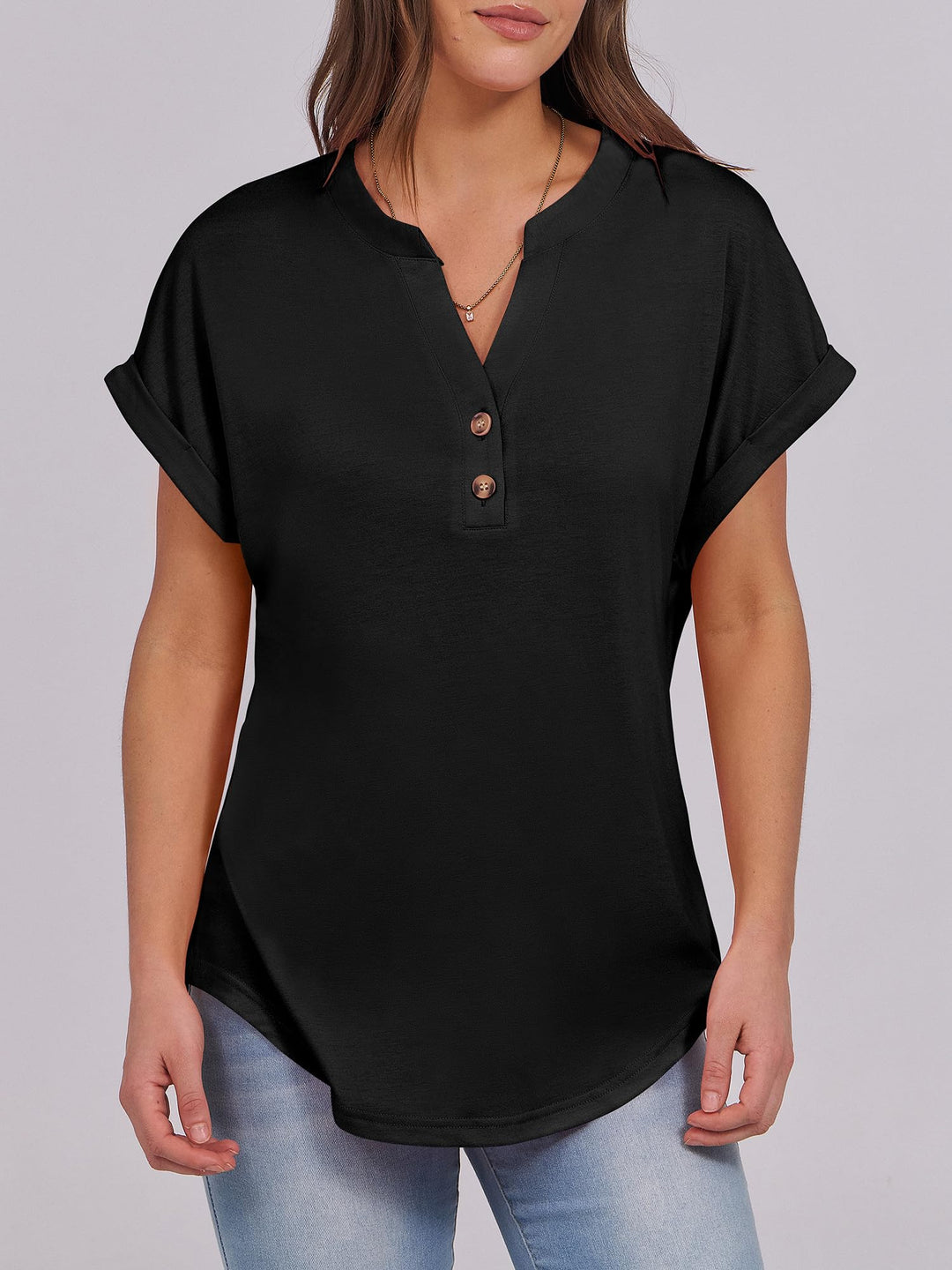 ANRABESS Womens Short Sleeve Henley Tops V Neck Dressy Casual Blouses Summer Trendy Tee Shirts 2025 Vacation Fashion Clothes