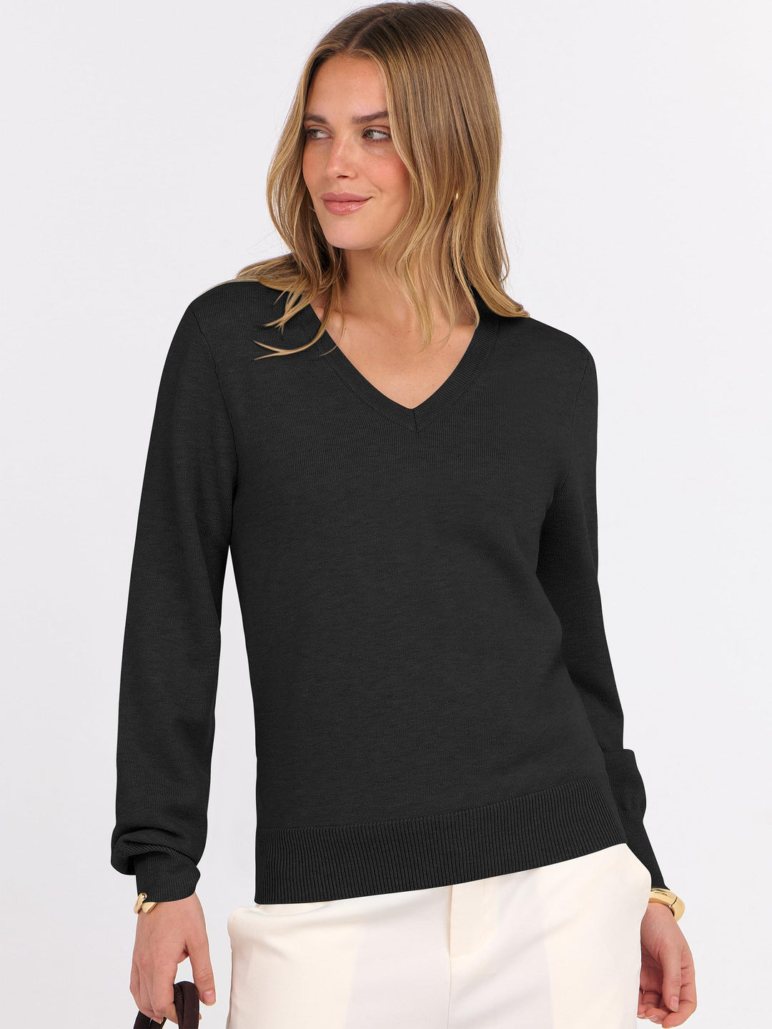 ANRABESS Womens Long Sleeve V Neck Sweaters 2025 Fall Fashion Wool Blend Work Pullover Top Travel Vacation Outfits