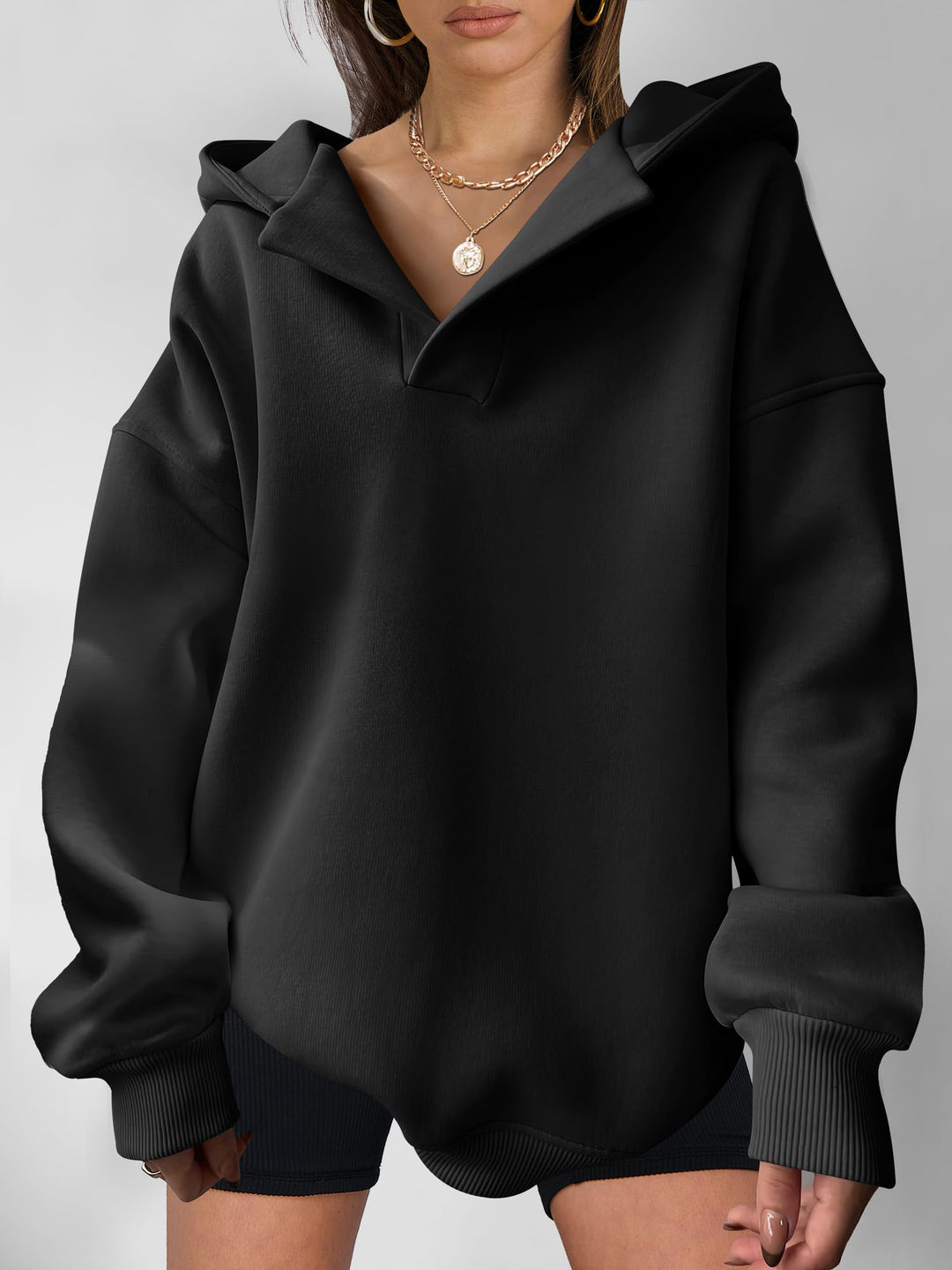 ANRABESS Womens Oversized Hoodies V Neck Sweatshirts Fleece Long Sleeve Pullover Y2K Clothes 2025 Fall Trendy Outfits