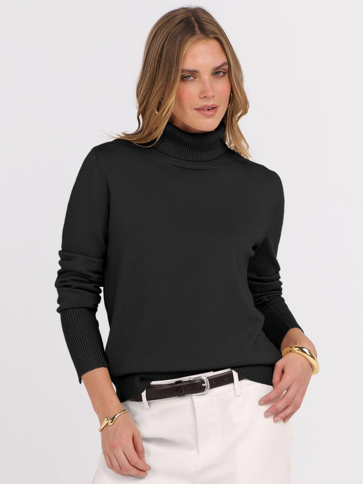 ANRABESS Turtleneck Sweaters for Women 2025 Fall Long Sleeve Dressy Casual Soft Knitted Button Basic Pullover Tops Outfits
