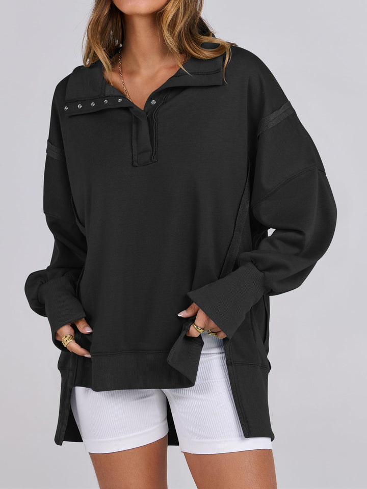 ANRABESS Women's Sweatshirts Oversized Casual Loose Button Up Henley Pullover Top High Low Split 2025 Fall Fashion Outfits